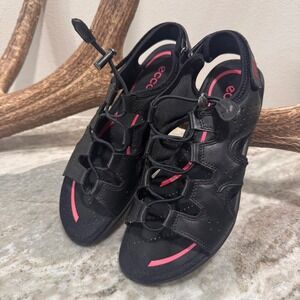 ECCO Cruise Black Leather Pink Bungee Sport Sandals Womens 37 EU 6-6.5 US
